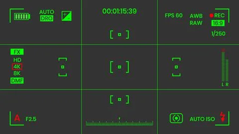 Camera viewfinder night vision video or photo frame recorder flat style design Stock Illustration