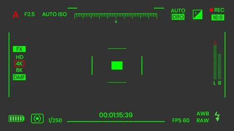 Camera viewfinder night vision video or photo frame recorder flat style design Stock Illustration