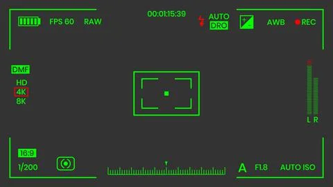 Camera viewfinder night vision video or photo frame recorder flat style design Stock Illustration