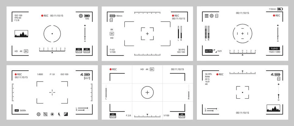 Camera viewfinder screens with vector focus frames Stock Illustration