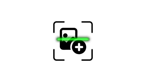 Camera viewfinder shows image icon with plus sign and scanning animation. Stock Footage 346498449