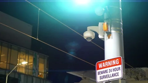 Camera Warning CCTV Surveillance Security Camera Video System and Sign Stock-Footage 83934202