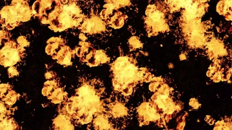 The camera watches from below upwards continuous explosions of fire against a Stock Footage 236777483