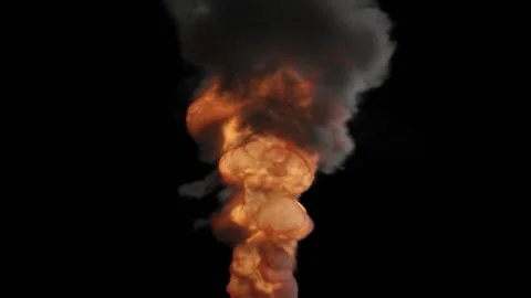 The camera watches as a powerful column of incandescent smoke soars up in large Stock Footage 167488033