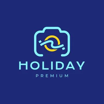 Camera with wave and sunset holidays minimal style line simple colorful log.. 스톡 일러스트