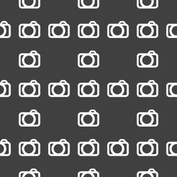Camera web icon. flat design. Seamless pattern. Illustrazione stock