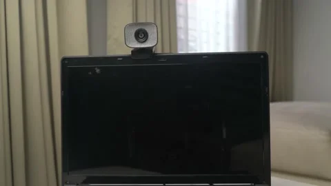 Camera webcam portable installed on the computer laptop screen Video stock 163865063