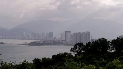 Camera well shows a large panorama of the city of Nha Trang Stock Footage 115272001