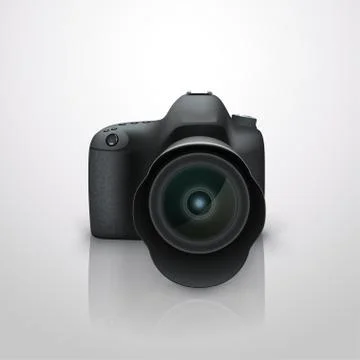 Camera on white with reflection Stock Illustration