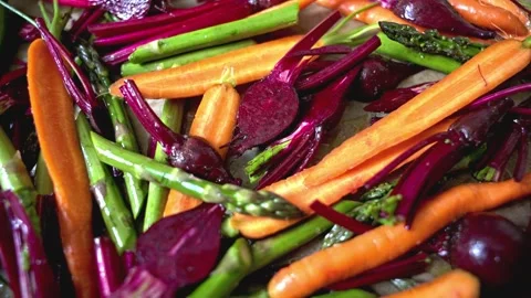 Camera zoom on fresh raw vegetables ready for baking Stock Footage 337038746