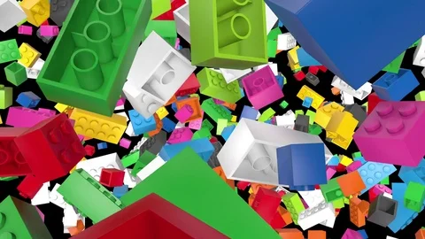 Camera zoom through colorful plastic blocks floating in space Stockbeeldmateriaal 83891431