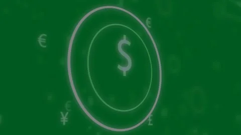 Camera zoom transparent bg neon coin rotating pulsing scan sweep symbols Stock Footage 329572920