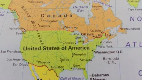 Camera Zoom in on USA, Canada and Mexico on Map Stock Footage 282547322
