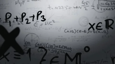 Camera zooming into complex physics and math equations on a white board Stock Footage 332911113