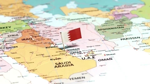 Camera zooming out from Bahrain flag on a world map Stock Footage 332869449