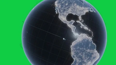 Camera zooming out globe rotating coasts lighting and dots forming data map on Stock Footage 348242178