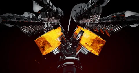 Camera zooming into running V8 engine showing moving pistons. Stock Footage 320635352