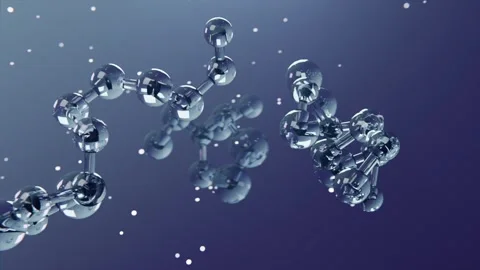 Camera zooming, two chrome ballrod molecules rotating and drifting in 動画素材 344173910