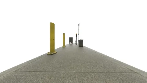 The camera zooms across a stone platform lined with traffic items. Stock Footage 148892586