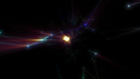 The camera zooms in on diverging light beams against a dark background. Stock Footage 124021803