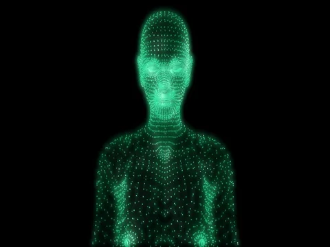 Camera zooms out from head of glowing green woman Stock Footage 69547412