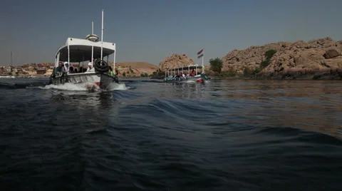 Cameraboat on the Nile, Philae temple, Egypt Stock Footage 34820434