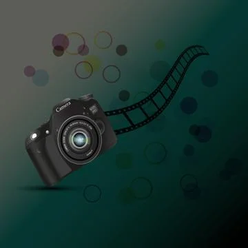 Camera,camera roll fil, circles on a dark background. Stock Illustration