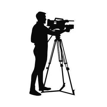 Cameraman with camera vector silhouette Stock Illustration