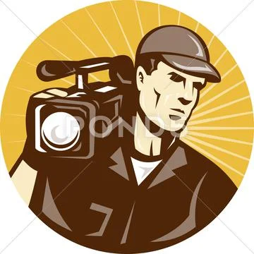 Cameraman film crew with video movie camera Stock Illustration