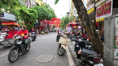 Cameraman Filming While Walking Through Hanoi Old Quarter, Vietnam. Stock Footage 339162346