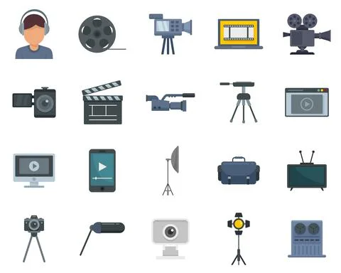 Cameraman icons set flat vector isolated Stock Illustration