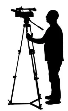 Cameraman vector silhouette with video camera on event Ilustração Stock
