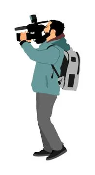 Cameraman with video camera on event vector イラスト素材