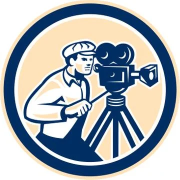 Cameraman vintage film camera circle retro Stock Illustration
