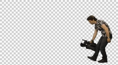 Cameraman walking with camera. Full HD footage with alpha channel Stock Footage 50977170