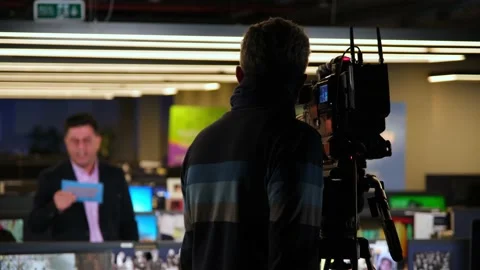 Cameraman Working In TV Studio Video Production Filming Interview Stock Footage 146058429