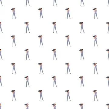 Cameramen filming broadcasting content seamless pattern background Stock Illustration