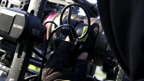 Cameramen hands work with digital camera at shooting set Stock Footage 324915444