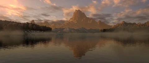 The camera's flight over a lake surrounded by mountains and forests Stock Footage 218467908