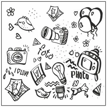 Cameras. Hand-painted. Black Stock Illustration
