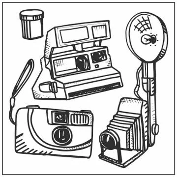 Cameras. Hand-painted. Black Stock Illustration