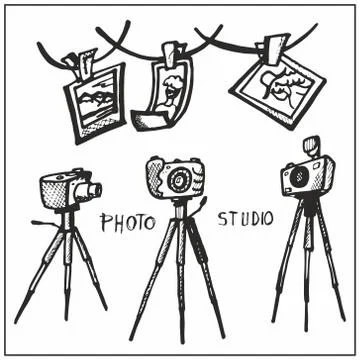 Cameras. Hand-painted. Black Stock Illustration
