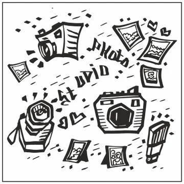 Cameras. Hand-painted. Black Stock Illustration