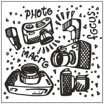 Cameras. Hand-painted. Black Stock Illustration