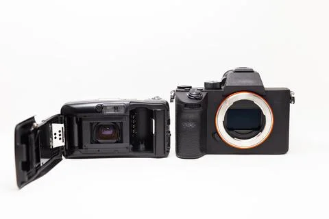 Cameras on white background Stock Photos