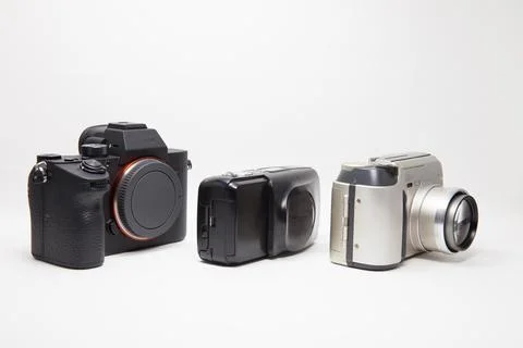 Cameras with white background Stock Photos