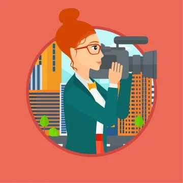 Camerawoman with video camera. Stock Illustration