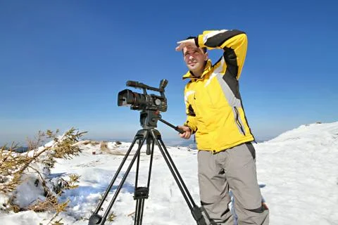 Camerman on Mountain Stock Photos