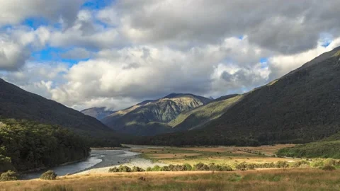 Cameron Flats with Makarora River,4k,timelapse 動画素材 229790532