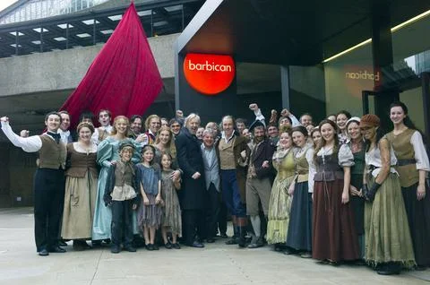 Cameron Macintosh With The Cast From Les Miserable Which Is Back At The Barbican Stock Photos
